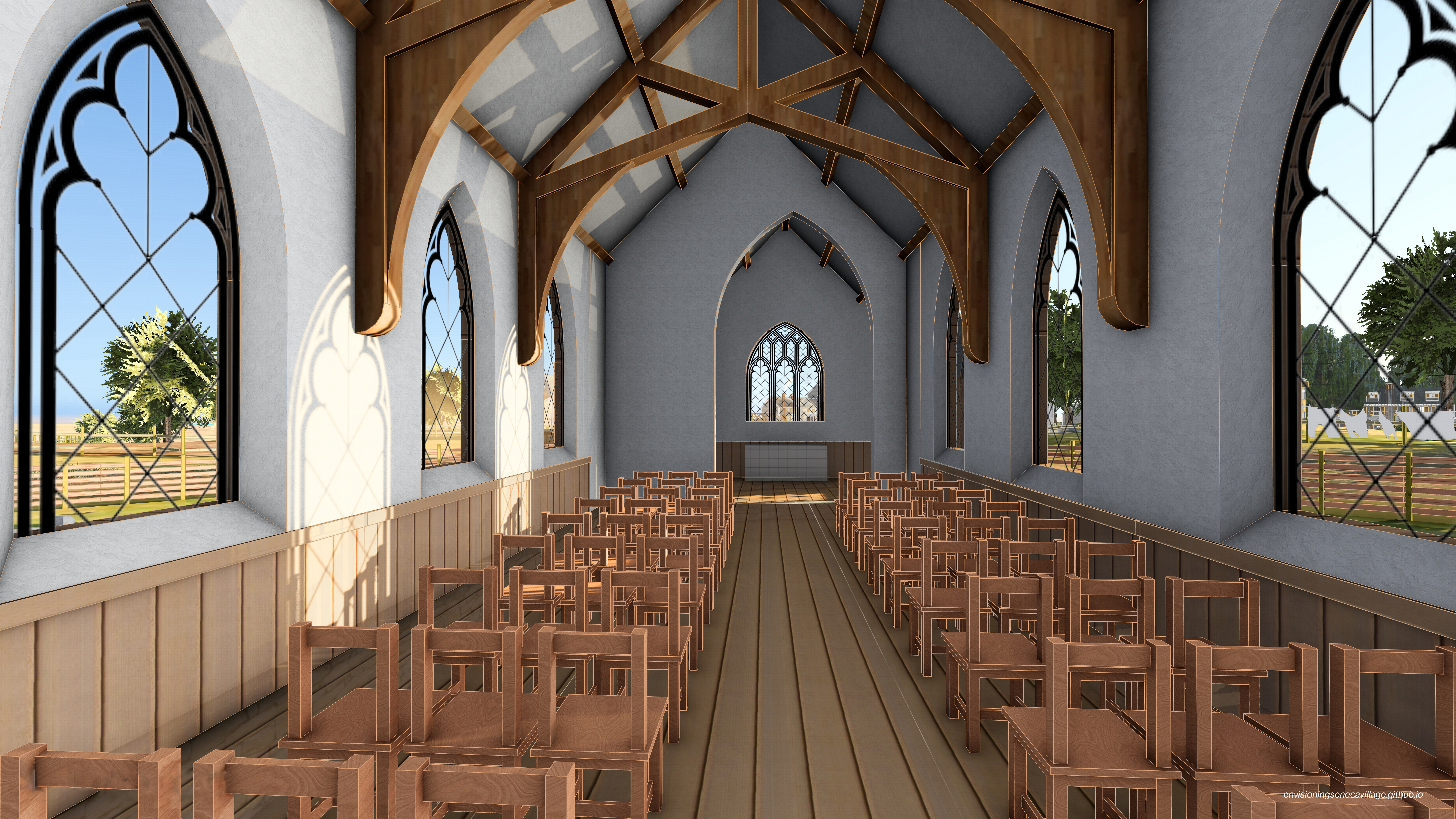 Interior view of All Angels’ Episcopal Church within the 3D model of Seneca Village