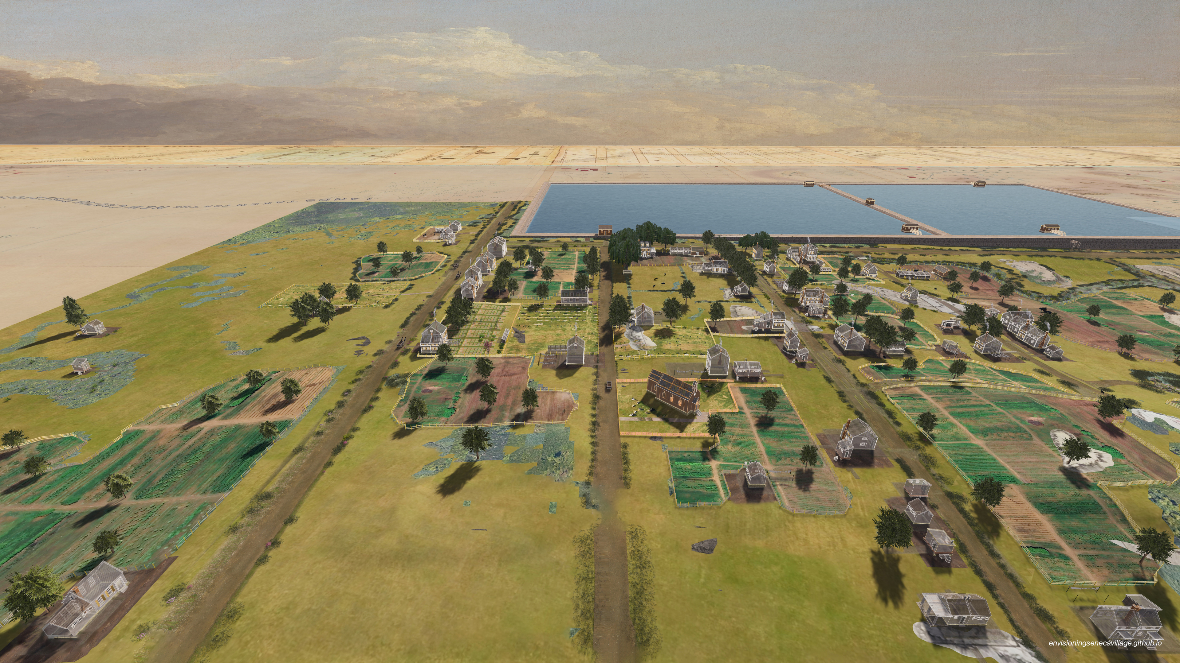 Aerial view of 3D model of the Seneca Village