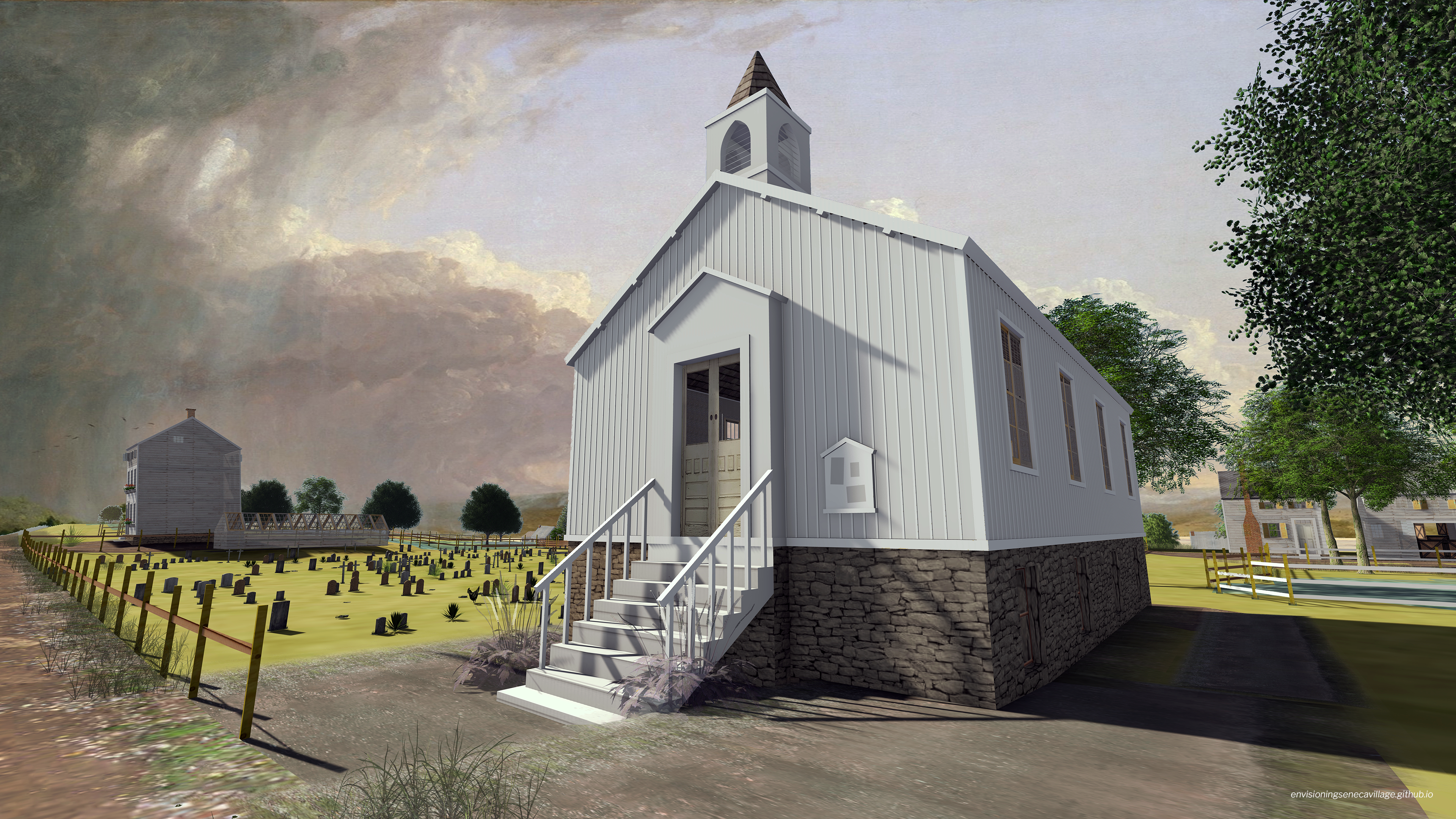 View of the AME Zion Church from the 3D model of Seneca Village